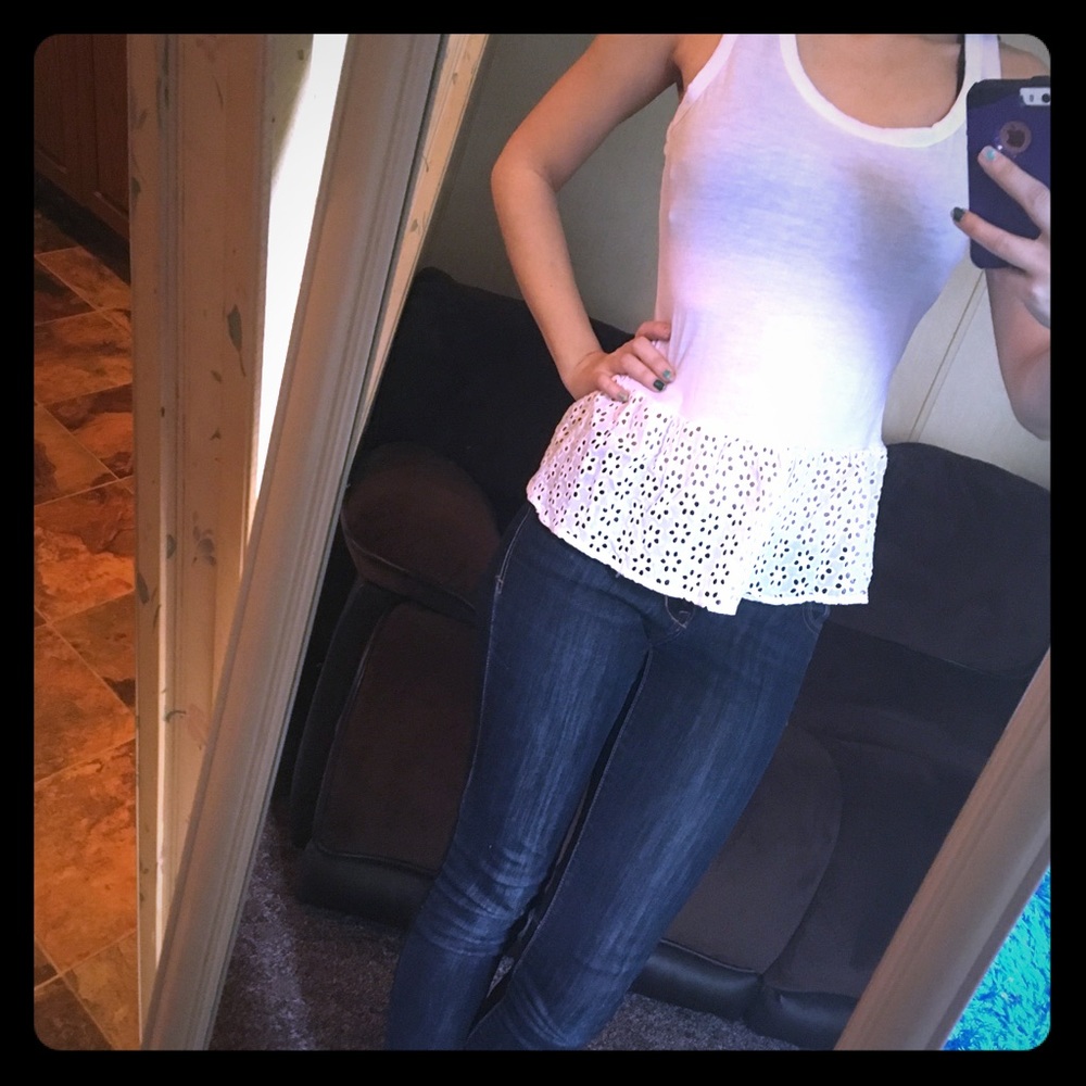 White Eyelet Lace Tank NWT